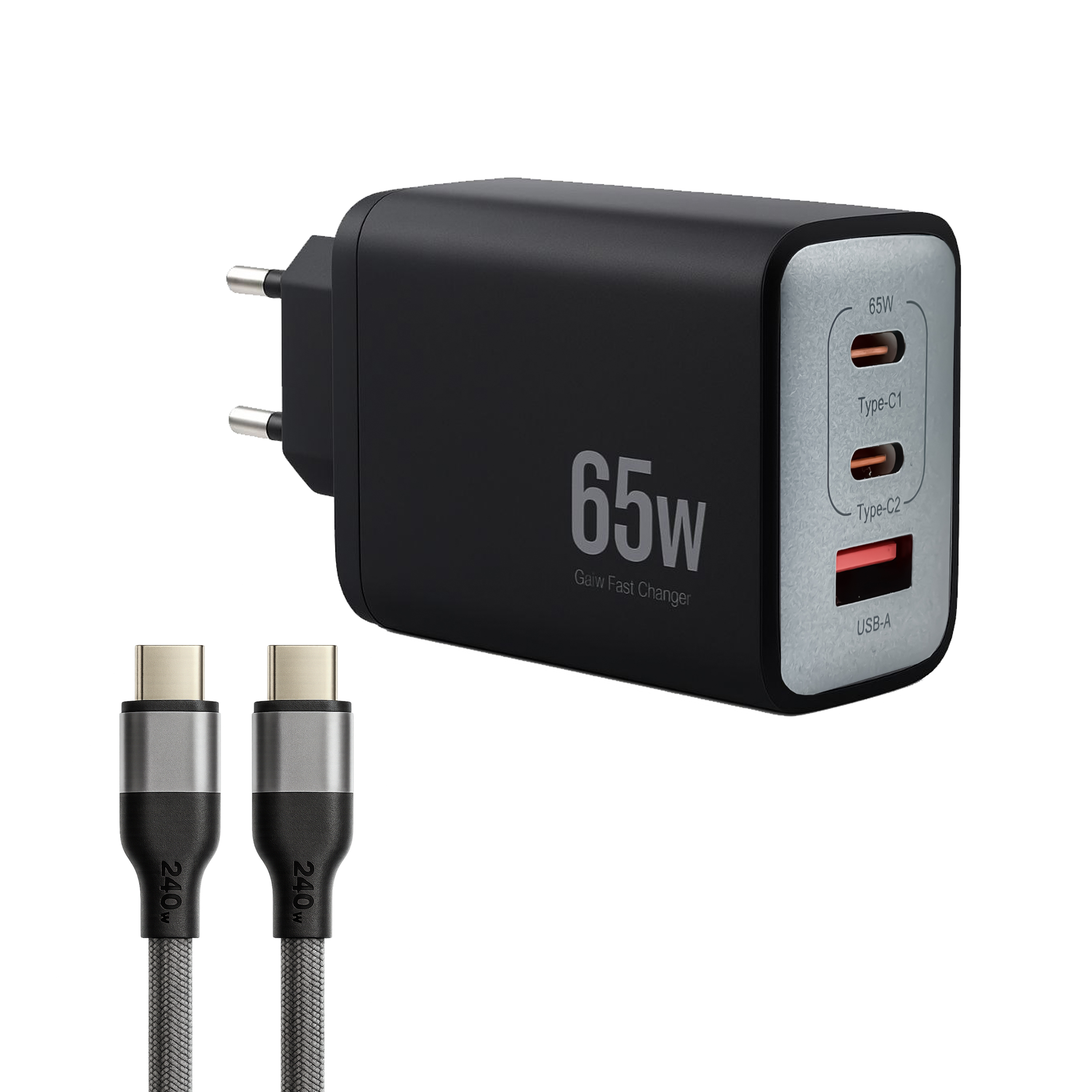 شارژر دیواری 65 وات 3 پورت وونک مدل PD65w به همراه کابل USB-C