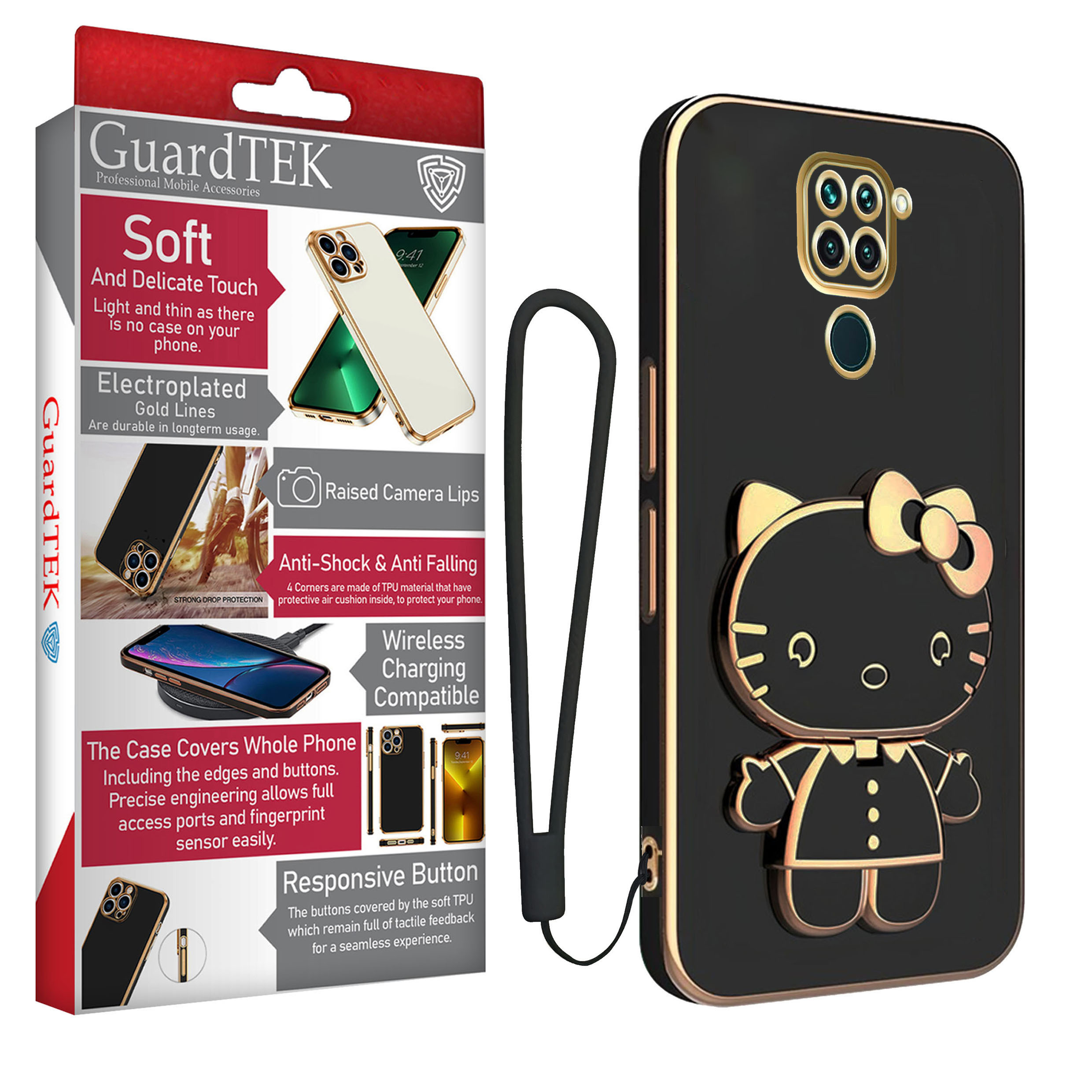 کاور گاردتک اساک مدل Kitty Strap مناسب برای گوشی موبایل شیائومی Redmi Note 9 4G به همراه بندآویز
